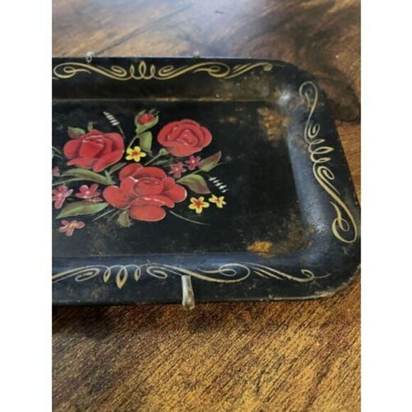 Vintage Pepsi Cola Metal Tray Black Painted Floral Flower Retro 6”x4” Decor - Picture 3 of 7